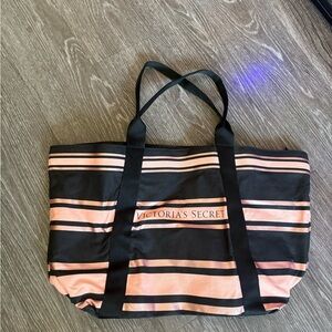 Victoria's Secret Black and Pink Striped Tote
